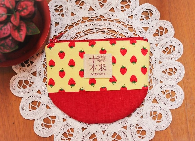 其他材質 零錢包/小錢包 紅色 - 【十木米．Lorenza】草莓派 半餅零錢包 / 小物袋