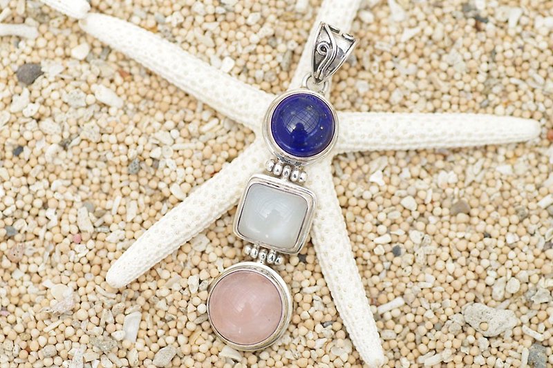 Lapis lazuli, moonstone, rose quartz pendant - Necklaces - Gemstone Multicolor