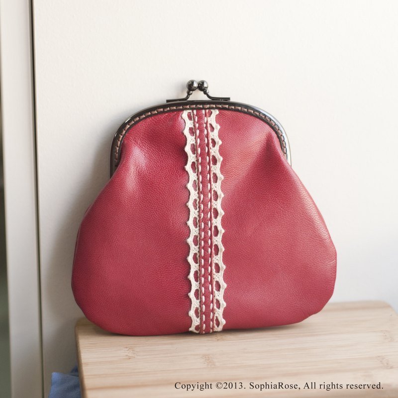 弧形口金羊皮包11公分口徑 - Coin Purses - Genuine Leather Red