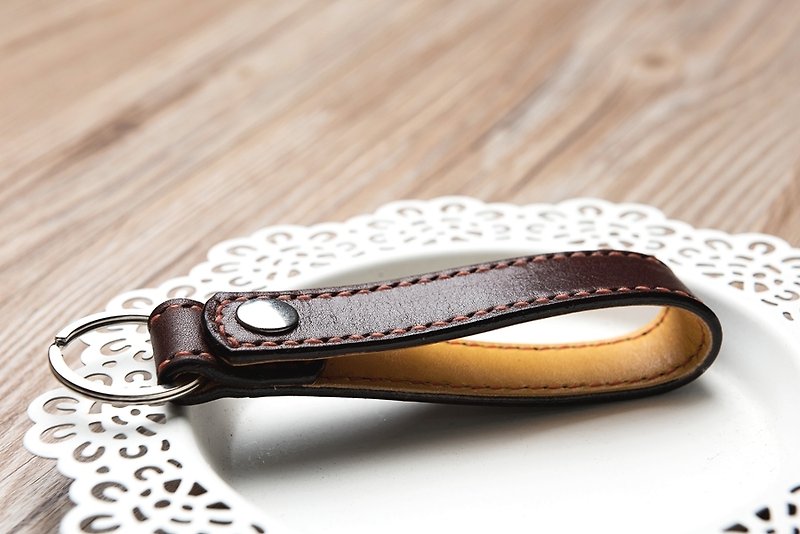 Italian Leather Shoulder Keychain / Golden Yellow Only / Free Color Selection / Handmade - Keychains - Genuine Leather Brown