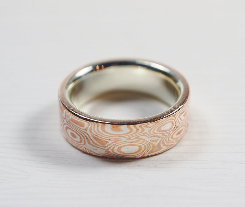 Element 47 Jewelry studio~ mokume gane ring 30  (silver/copper) - แหวนคู่ - เครื่องประดับ หลากหลายสี