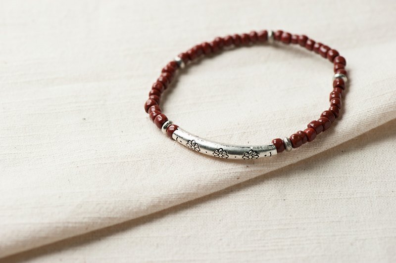 Sunset. Blush glass bracelets. c section. Alloy carved tube - Bracelets - Other Materials Red