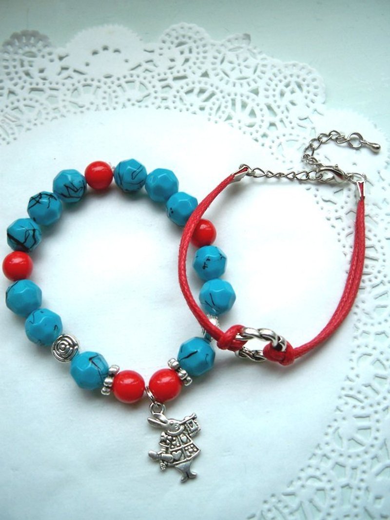 Small indeed fortunate bracelet - blue and red stripe -2 - สร้อยข้อมือ - วัสดุอื่นๆ หลากหลายสี