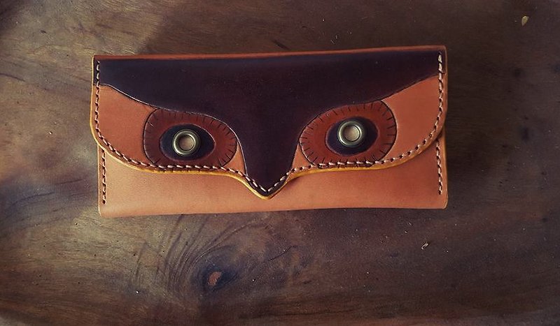 Exclusive owl vintage yellow pure leather long clip-can be engraved (for lovers, birthday gifts) - Wallets - Genuine Leather Orange
