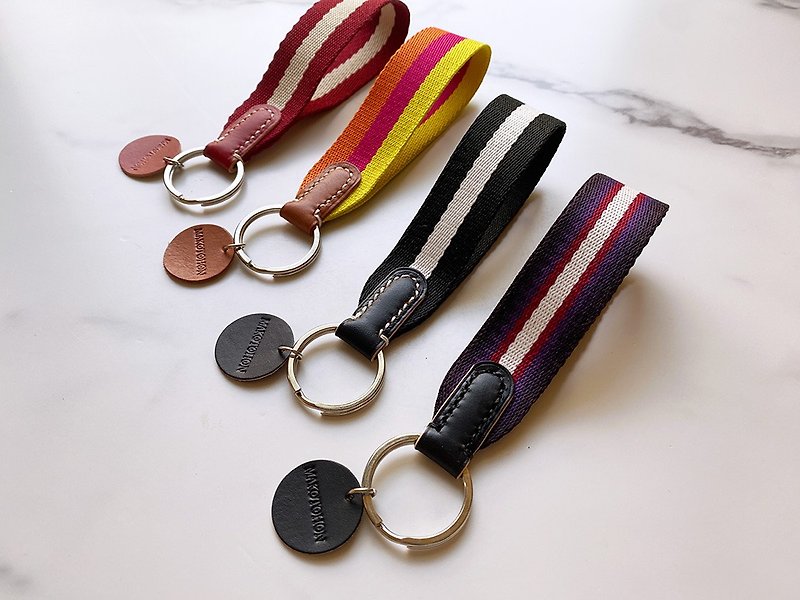 Hand Sewn - Leather X Webbing Fabric Keyring/Lock Ring (Single Sold) - Keychains - Genuine Leather Multicolor
