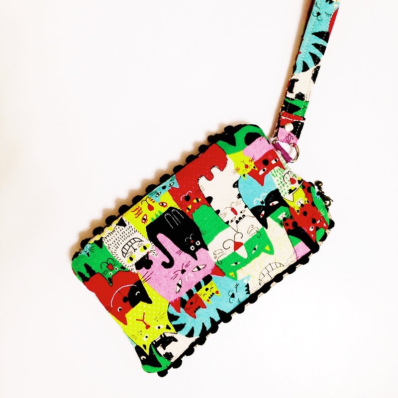 Cat mobile phone bag and wallet 2 storage bag mobile phone bag (customized) B11225. - Other - Cotton & Hemp Multicolor