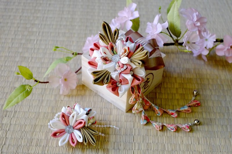 【洋粋スタイル】つまみ Fine work hand made flower hairpin-2 奌 combination-white powder - Other - Other Materials Pink