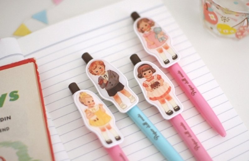 Korea【Afrocat】paperdoll mate ball pen〈Julie〉Retro doll cute pen ball pen_Bady - Ballpoint & Gel Pens - Plastic Pink
