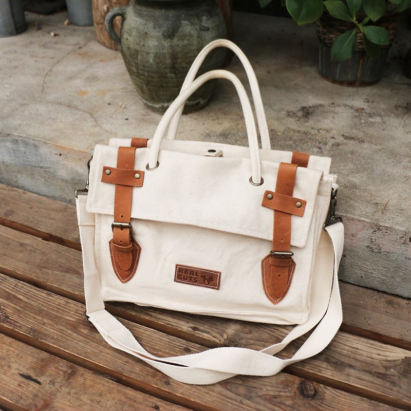 KANO Handmade Retro Student School Bag-Intellectual White - กระเป๋าถือ - หนังแท้ ขาว