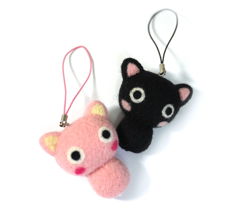 Wool felt material package - small meow love Charm (two in) - ตุ๊กตา - วัสดุอื่นๆ สีดำ