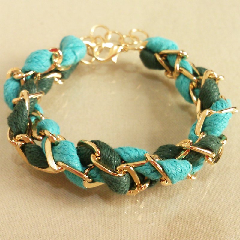 ～Fairy Tale～Double Circle Color Wax Rope Bracelet～Coral Sea～Dark Green + Teal - Bracelets - Other Metals Green