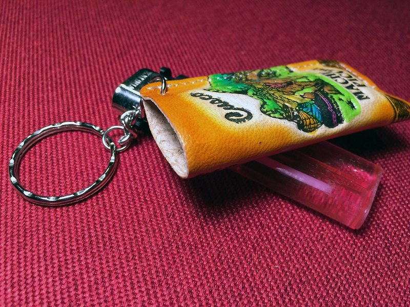 祕魯真皮彩繪打火機套鑰匙圈-橘 - 鑰匙圈/鑰匙包 - 其他材質 橘色