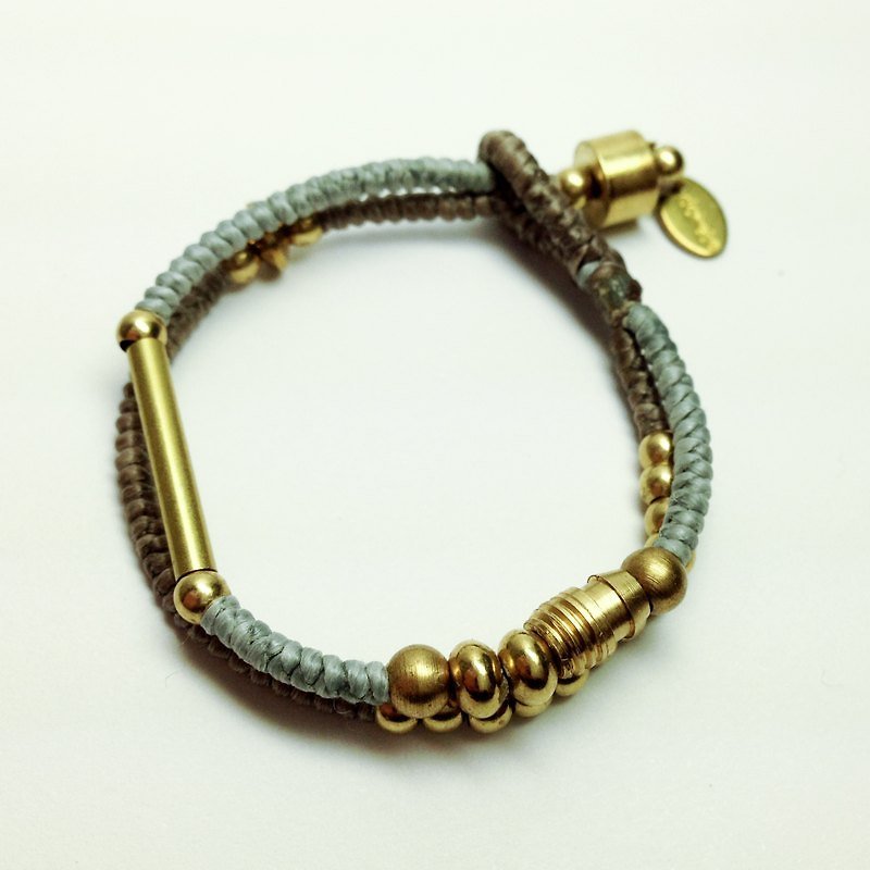 Temperament gray coffee. Double series ◆ hand-knitted wax cord bracelet brass - Bracelets - Waterproof Material Brown