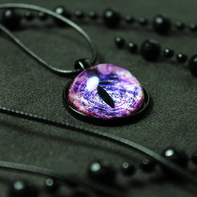 [Cat EYE] 25mm Cat Eye BLACK Black Unisex Cat Eye Necklace - Necklaces - Glass Black