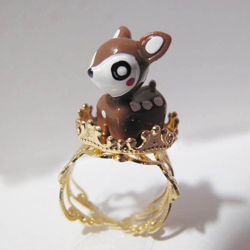 扣住你/妳 {DEER RING} 小鹿斑比戒子 - 戒指 - 其他金屬 咖啡色
