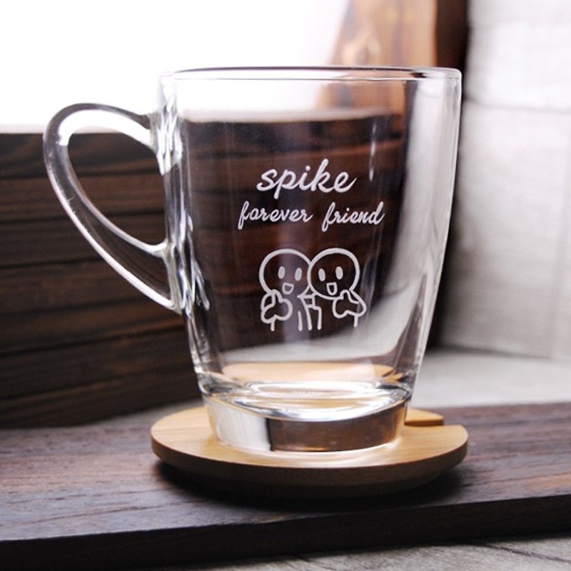 Magee Cup 320cc [MSA] brothers good friend mug graduation gift to commemorate the friendship forever (with wood cover) Customized - แก้วมัค/แก้วกาแฟ - แก้ว สีนำ้ตาล