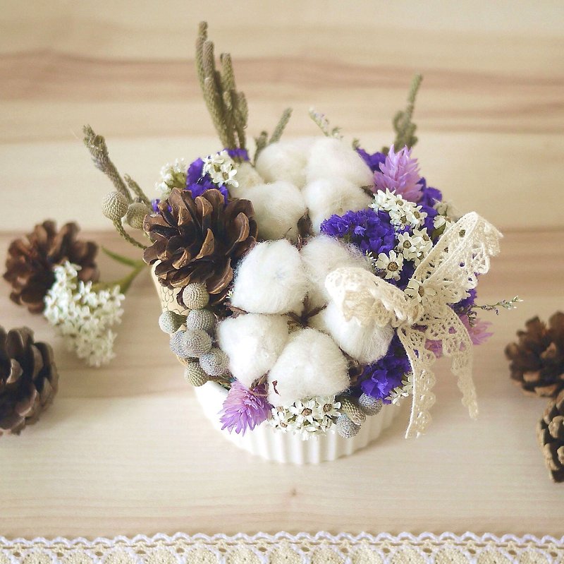 Dessert Party-Dry Flower Cream Cup Cake (White Purple/White Yellow) - Dried Flowers & Bouquets - Plants & Flowers Purple