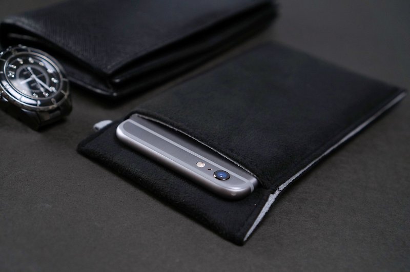 Ob2【BLACK X LIGHT GREY】 Cleaning-Fiber cell phone pouch - Phone Cases - Polyester Gray