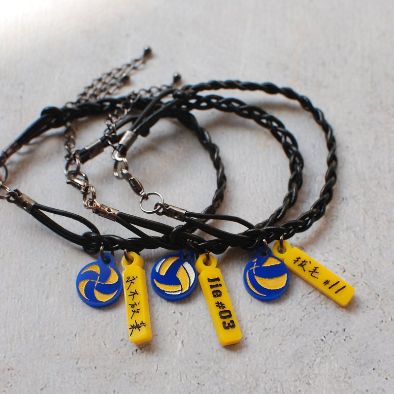 Volleyball calfskin bracelet + small tag/school name or name + back number/graduation gift - สร้อยข้อมือ - วัสดุอื่นๆ สีน้ำเงิน