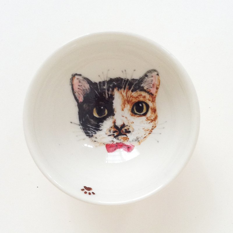 手描き小茶碗 三色猫 - 急須・ティーカップ - 磁器 オレンジ
