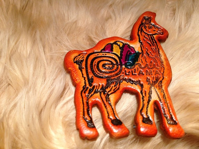 Alpaca leather magnet - แม็กเน็ต - หนังแท้ สีส้ม