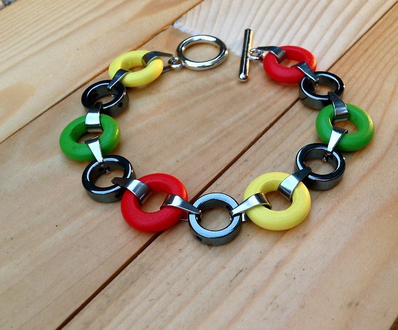 Geometric wooden bracelet ∞ Christmas and aperture ring - Bracelets - Other Metals Multicolor