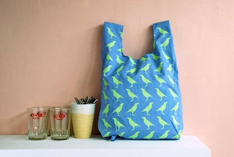 背心袋 H Bag-藍＋天堂綠印花 - Handbags & Totes - Other Materials 