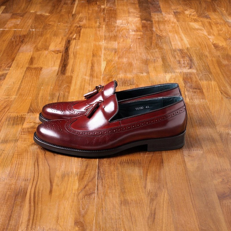 Vanger elegant and beautiful ‧ elegant classic all-carved flower wing pattern shoes Va190 Bordeaux - รองเท้าอ็อกฟอร์ดผู้ชาย - หนังแท้ สีแดง