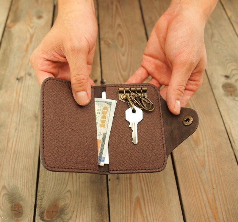 【Dogyball】"開學季實用小物" 隨身配件 簡易複合鑰匙包 棕色 - 證件套/卡套 - 人造皮革 咖啡色