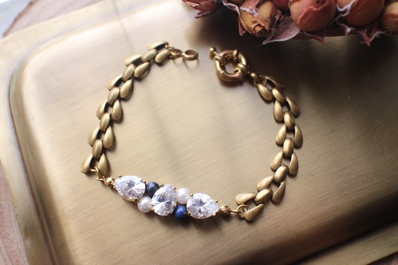 Fuchia ~ Gu Yan United States - Zircon / Lapis / mother of pearl / brass bracelets - Bracelets - Other Metals 