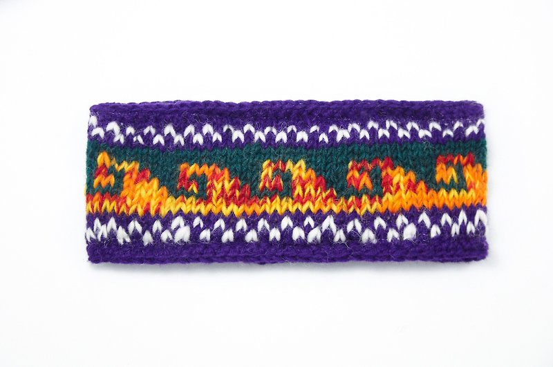 Hand-woven wool hair band / braid colorful hair bands - Purple Rainbow Totem (a handmade limited edition) - เครื่องประดับผม - วัสดุอื่นๆ หลากหลายสี