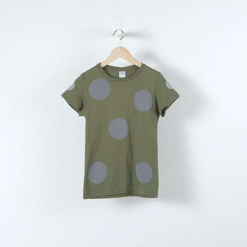 Gray dot Green T-shirt T-Shirt - imakokoni - เสื้อยืดผู้หญิง - ผ้าฝ้าย/ผ้าลินิน สีน้ำเงิน