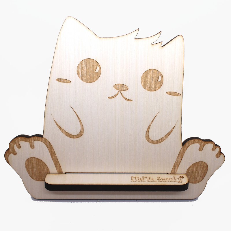 MuMu Sweety ✿ 変な猫/ 携帯電話ホルダー/ タブレットホルダー - スマホスタンド・イヤホンジャック - 木製 ホワイト
