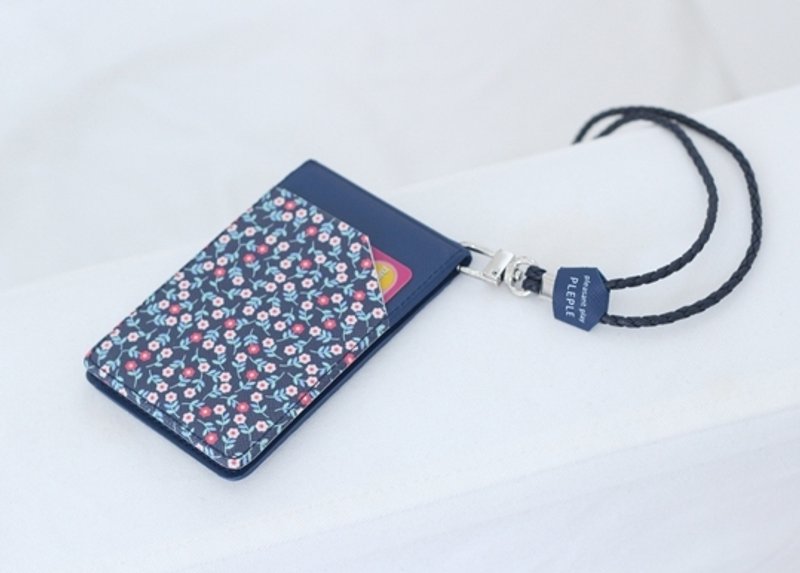 韓國【Pleple】ololo cardcase 摺疊證件夾（附鏡子）〈Nevy Flower〉預購 - ID & Badge Holders - Plastic Blue