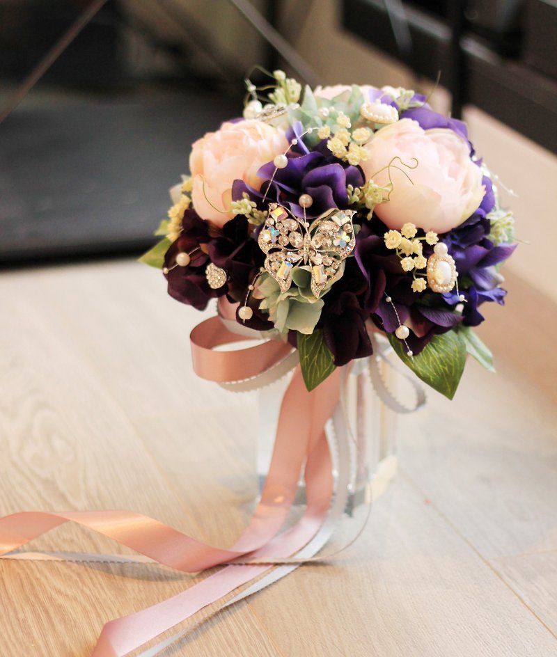 Jewelry Bouquet [Imitation Flower Series] Retro Purple Hydrangea and Peony - ตกแต่งต้นไม้ - วัสดุอื่นๆ สึชมพู