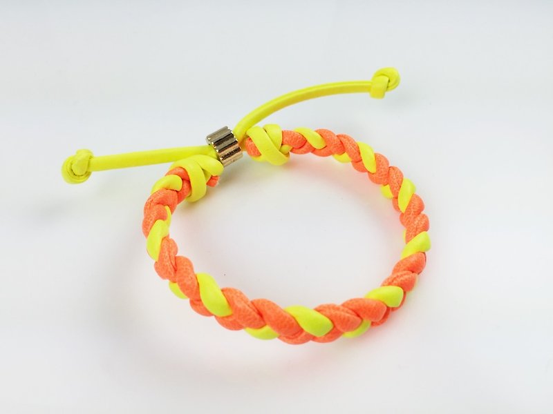螢光橘黃色雙色-仿皮繩編織 - 手鍊/手鐲 - 真皮 黃色