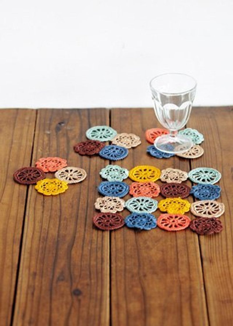 地球樹fair trade-「餐具系列」-手編蕾絲杯墊 彩色(3入組) - 杯墊 - 其他材質 咖啡色