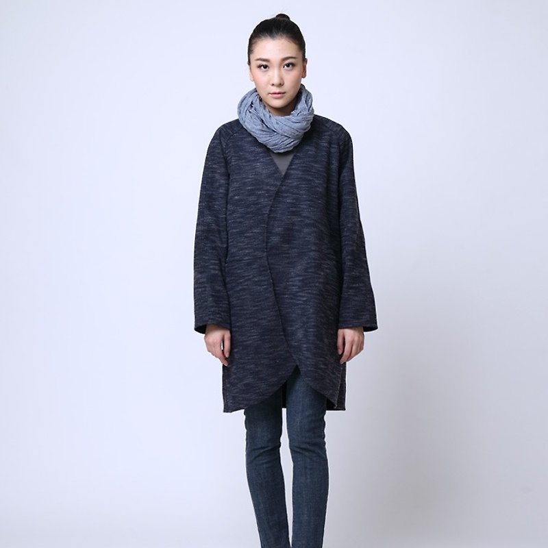 不服 秋冬季兩面穿磨毛棉質中性風衣外套  灰藍色  O150909 - 女大衣/外套 - 棉．麻 藍色