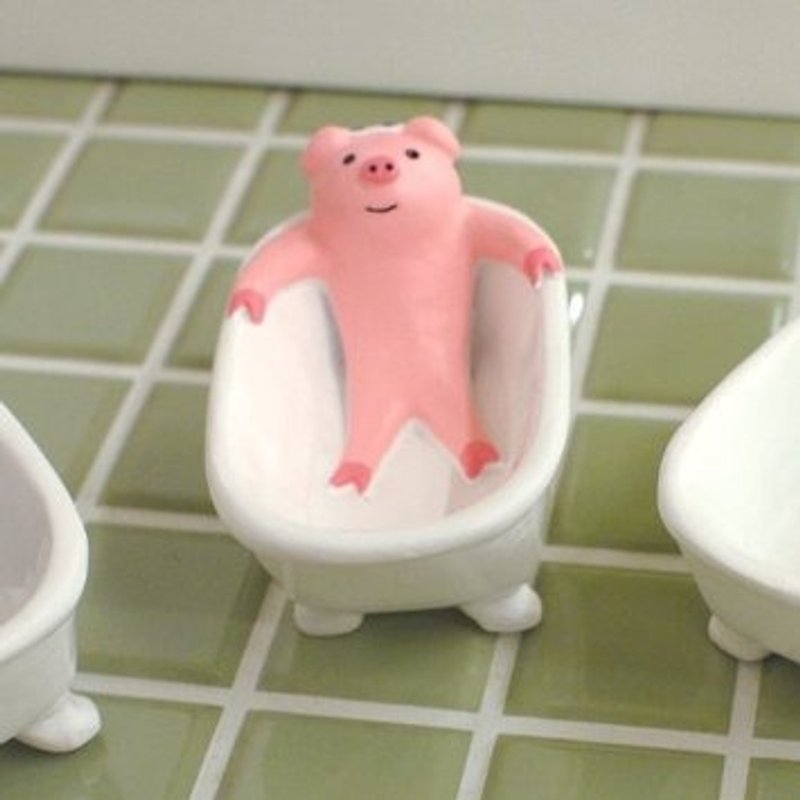 おふろこもの入れ「ブタ/PIG」療癒係 小豬泡湯小物置放器 - 居家收納/收納盒/儲物盒 - 其他材質 白色