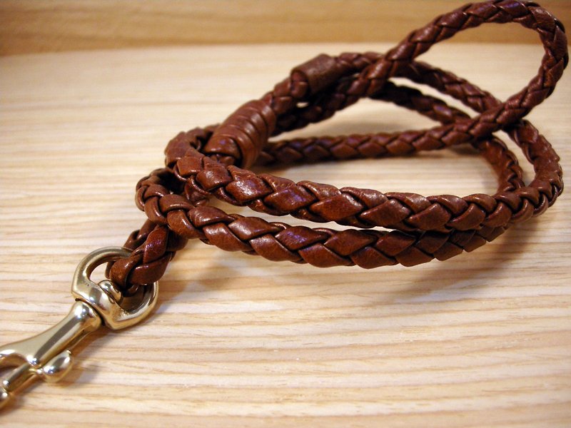 isni [ Braided Leather Rope] brown design multipurpose braided rope - ที่ใส่บัตรคล้องคอ - หนังแท้ สีนำ้ตาล