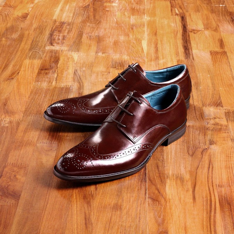 Vanger elegant and elegant ‧ steady modern carved Derby shoes Va191 Bordeaux - รองเท้าอ็อกฟอร์ดผู้ชาย - หนังแท้ สีแดง