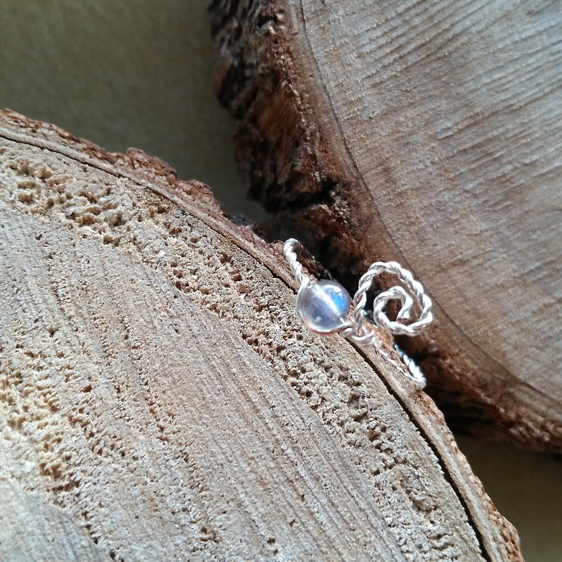 藍光拉長石鍍銀戒指  please provide ring size when order gold-plated Silver-plate chain Ring with labradorite - 戒指 - 寶石 藍色