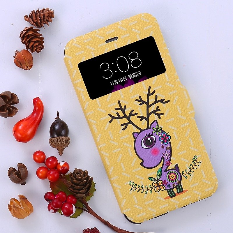 iPhone Leather Case - Elegant Reindeer - เคส/ซองมือถือ - หนังแท้ สีเหลือง