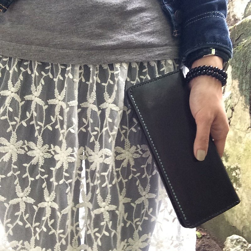 cottontail // handmade leather long wallet - กระเป๋าสตางค์ - หนังแท้ สีดำ