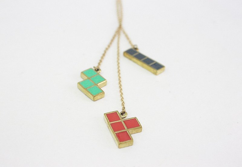 Tetris Set Pendant Necklace - Fashion Hipster Jewelry for Her - Brass Enamel Accessories - Necklaces - Other Metals Gold