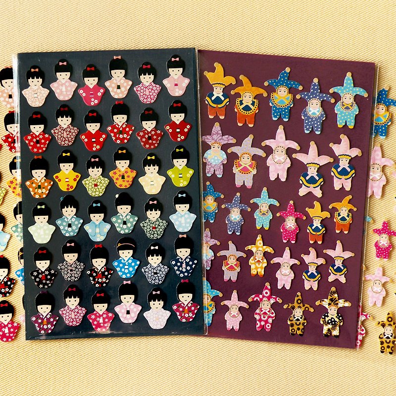 Kokeshi Stickers & Triangel Stickers (2 Pieces Set) - Stickers - Waterproof Material Multicolor