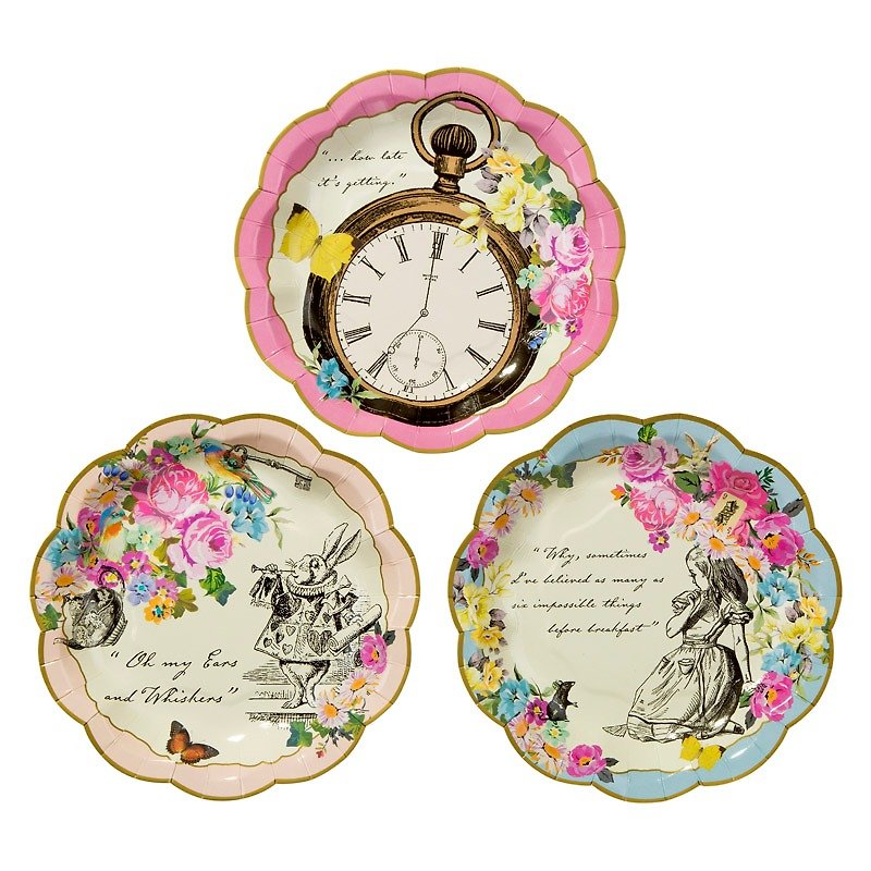 "Is Alice § paper plate" British Talking Tables Party Supplies - Small Plates & Saucers - Paper Multicolor