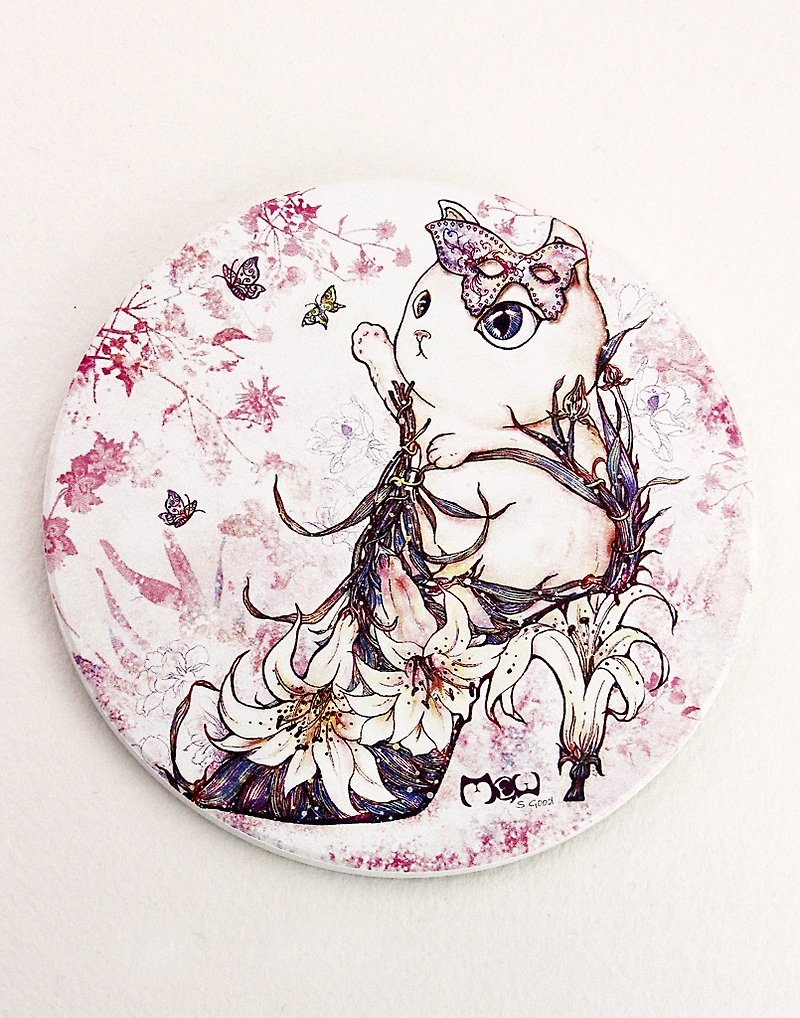 Good hand-painted ceramic absorbent coaster - lily high-heeled flower cat - Coasters - Other Materials Pink