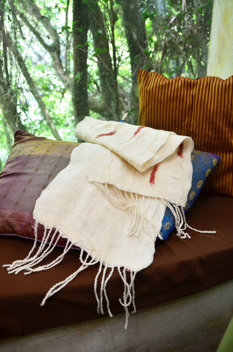 美麗諾羊毛圍巾 - ผ้าพันคอ - ขนแกะ ขาว