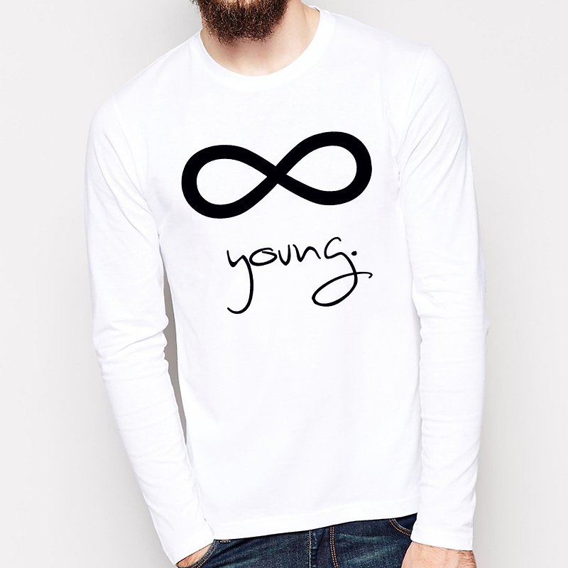 Forever Young-infinity長袖T恤-2色 永遠年輕 文青 藝術 設計 時髦 文字 時尚 - Men's T-Shirts & Tops - Other Materials Multicolor